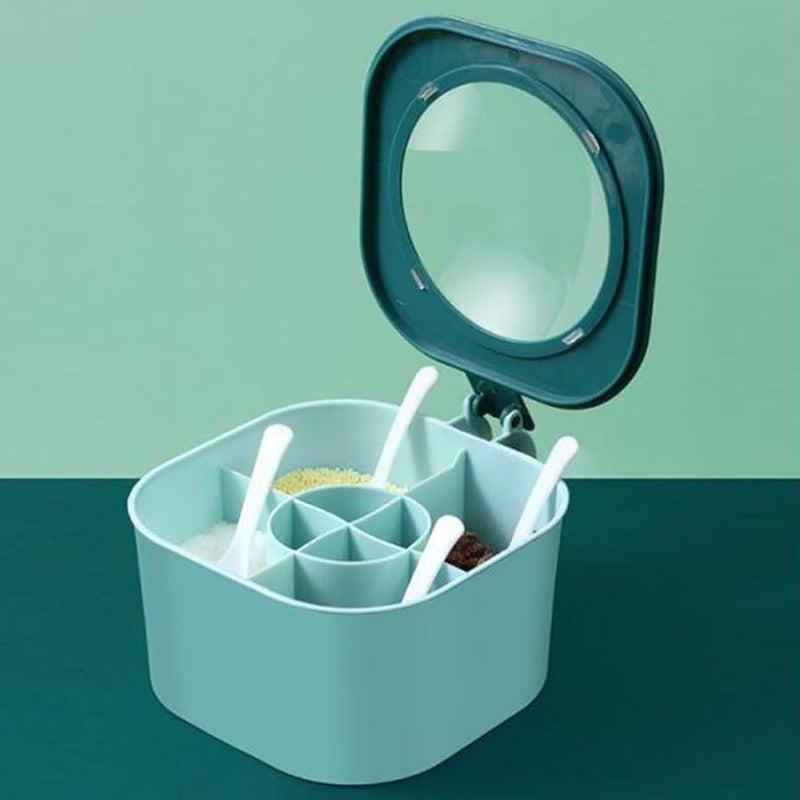Green Spice Jars With Lids And Spoons Kitchen Seasoning Storage Container Organizer - Image 3